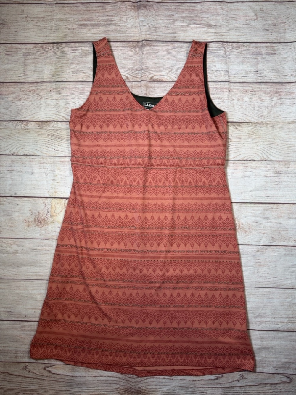 L.L. Bean Coral Aztec-Print Outdoors Gorpcore Granola Sleeveless Mini Dress